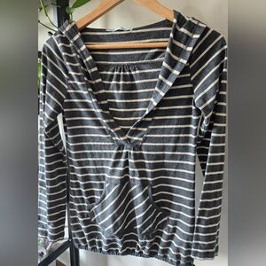 Maurices Charcoal and Cream Striped Hoodie